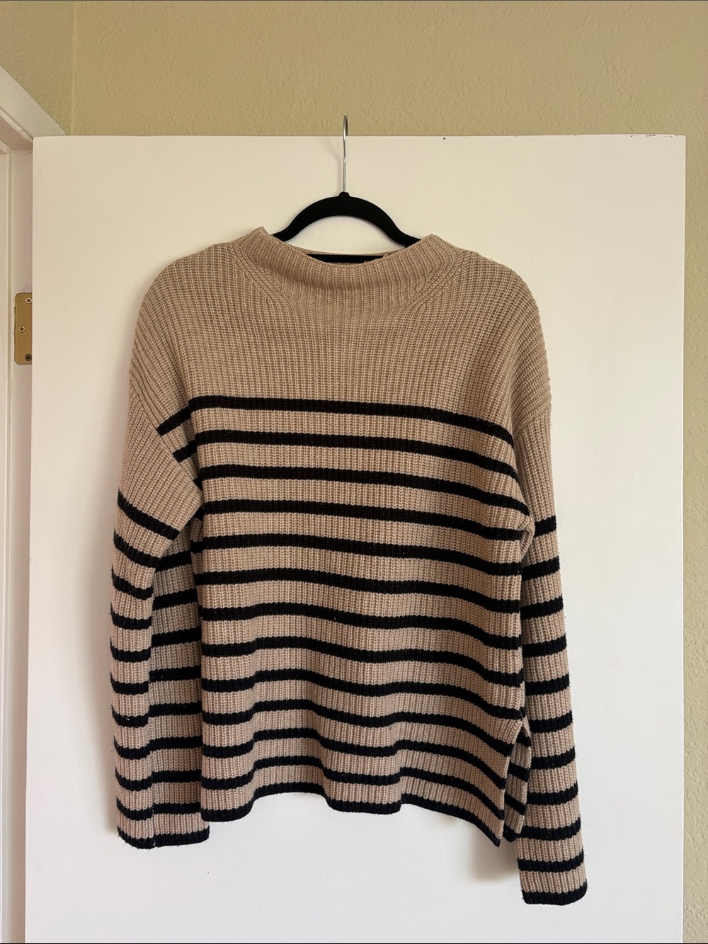 Rails Beige and Black Striped Crewneck Sweater